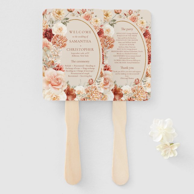 Elegant watercolor wild garden flowers program hand fan (Front and Back)