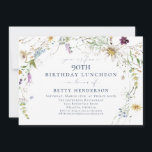 Elegant Watercolor Wildflower 90th Birthday Invitation<br><div class="desc">Celebrate a beautiful milestone with this elegant wildflower 90th birthday luncheon invitation. Featuring a delicate watercolor floral frame with soft botanical accents, this design creates a timeless and sophisticated look perfect for honouring a special 90th birthday celebration. The airy wildflower border and refined typography make this invitation ideal for a...</div>
