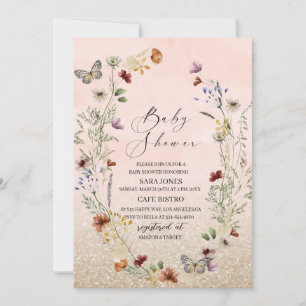 Elegant watercolor wildflower and butterfly Flor Invitation