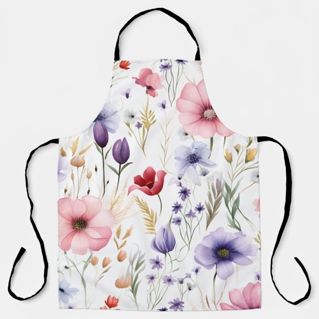 Elegant Watercolor Wildflower Apron (Front)