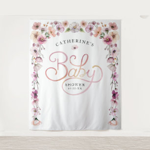 Elegant Watercolor Wildflower Baby Shower Backdrop Tapestry