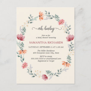 Elegant watercolor wildflower baby shower postcard