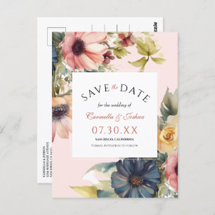Elegant Watercolor Wildflower Boho Save The Date Postcard