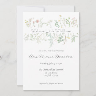 Elegant Watercolor Wildflower Border Baby Shower Invitation