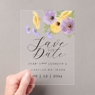 Elegant Watercolor Wildflower Bouquet Wedding Acrylic Invitations