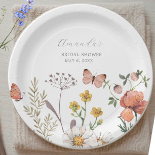 Elegant Watercolor Wildflower Bridal Shower Paper Plate