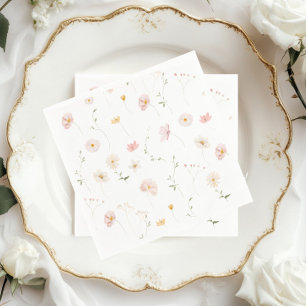 Elegant Watercolor Wildflower Floral Baby Shower Napkin