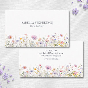 Elegant Watercolor Wildflower Floral Design Business Card