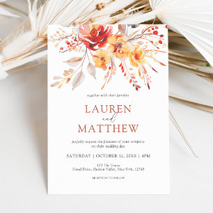Elegant Watercolor Wildflower Floral Fall Wedding Invitation