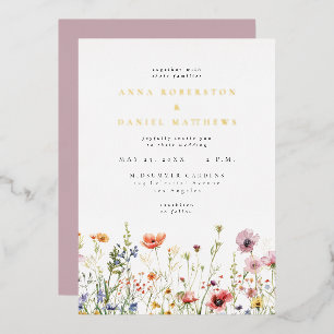 Elegant Watercolor Wildflower Foil Invitation