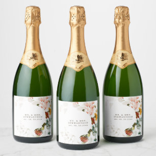 Elegant Watercolor Wildflower Garden Classic Sparkling Wine Label