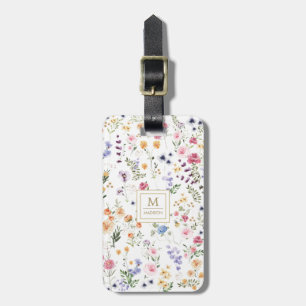 Elegant Watercolor Wildflower Garden Monogram Luggage Tag