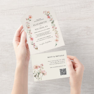 Elegant Watercolor Wildflower Garden Wedding All In One Invitation