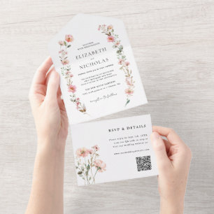 Elegant Watercolor Wildflower Garden Wedding All In One Invitation