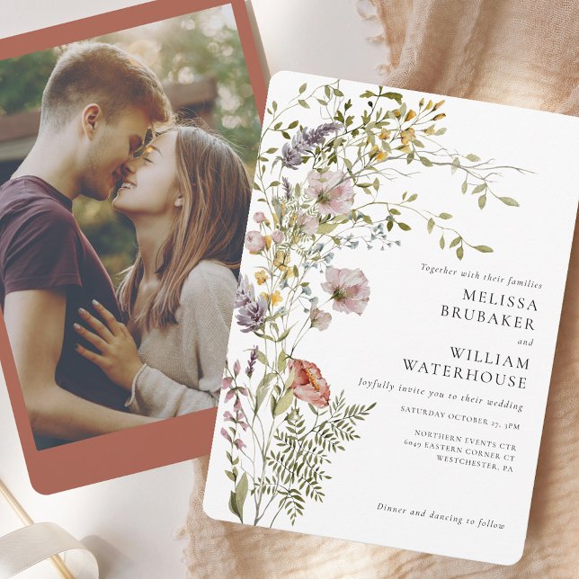 Elegant Watercolor Wildflower Photo Wedding Invitation (Elegant Watercolor Wildflower Photo Wedding Invitation)
