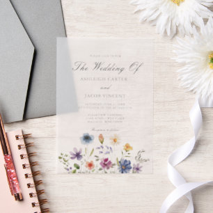 Elegant Watercolor Wildflower Spring Wedding Vellum Invitations