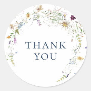 Elegant Watercolor Wildflower Thank You Sticker