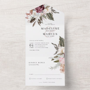 Elegant Watercolor Wildflower Wedding All In One I Invitation