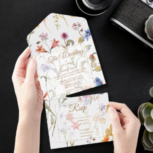 Elegant watercolor wildflower wedding  all in one invitation