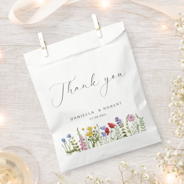 Elegant Watercolor Wildflower Wedding Favour Bag (Clipped)