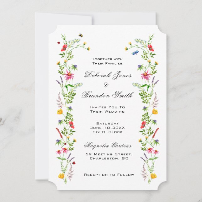 Elegant watercolor wildflower Wedding Invitation (Front)