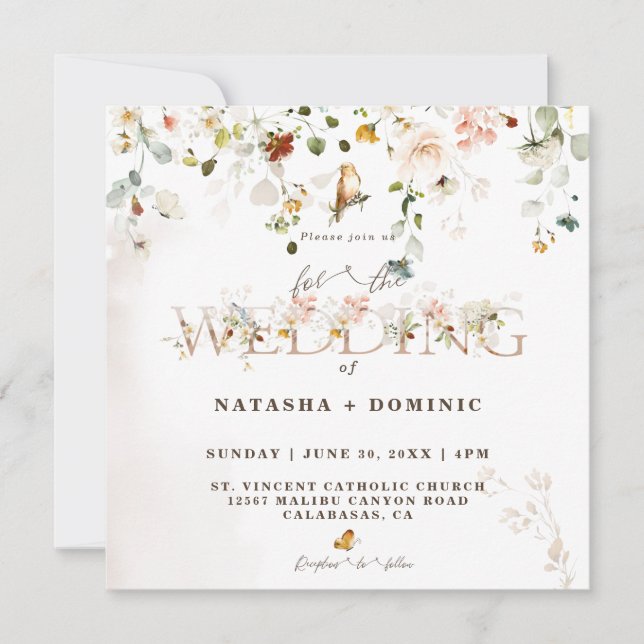 Elegant Watercolor Wildflower Wedding Invitation (Front)