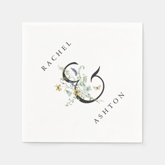 Elegant Watercolor Wildflower Wedding Napkin (Front)