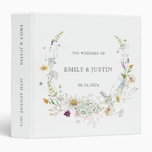 Elegant Watercolor Wildflower White Wedding Album Binder