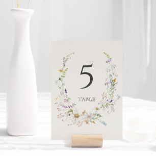 Elegant Watercolor Wildflower Wreath Beige Wedding Table Number