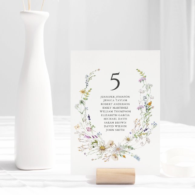 Elegant Watercolor Wildflower Wreath White Wedding Table Number (Creator Uploaded)
