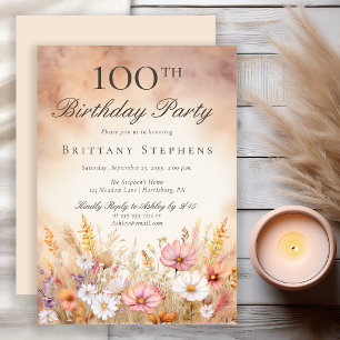 Elegant Watercolor Wildflowers 100th Birthday Invitation