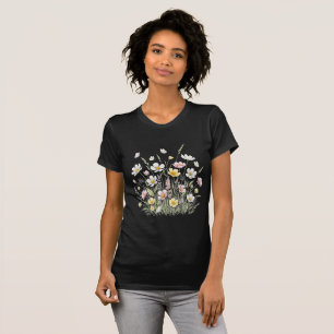 Elegant Watercolor Wildflowers and Butterflies  T-Shirt