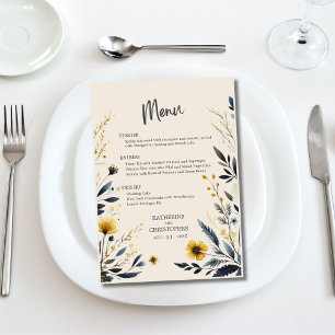 Elegant Watercolor Wildflowers Beige Wedding Menu