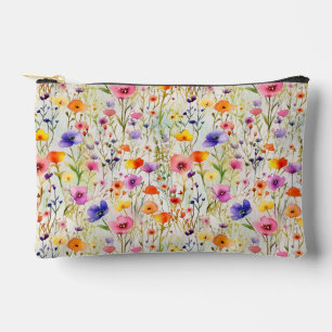 Elegant watercolor wildflowers pattern accessory pouch