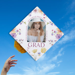 elegant watercolor wildflowers photo graduation cap topper