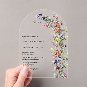 Elegant Watercolor Wildflowers Photo Wedding Acrylic Invitations