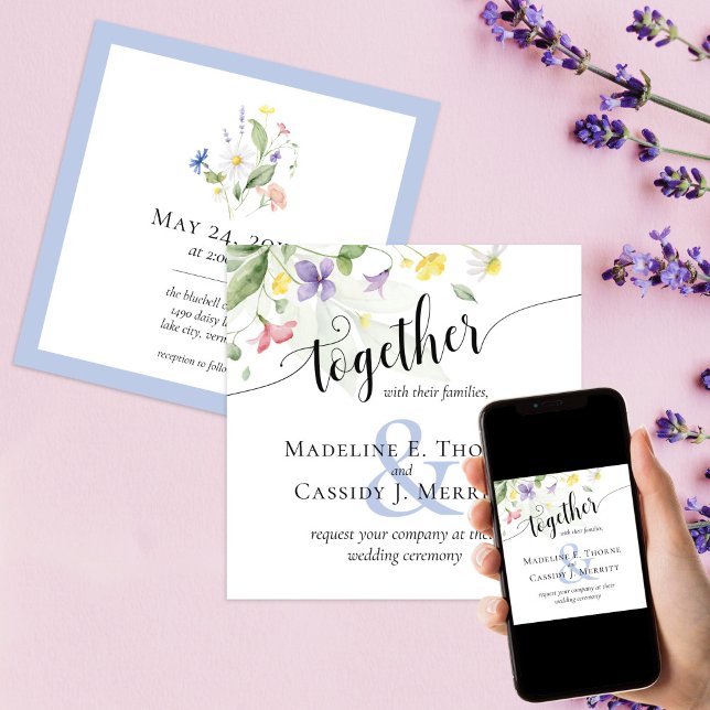 Elegant Watercolor Wildflowers Rainbow Wedding Invitation (Creator Uploaded)