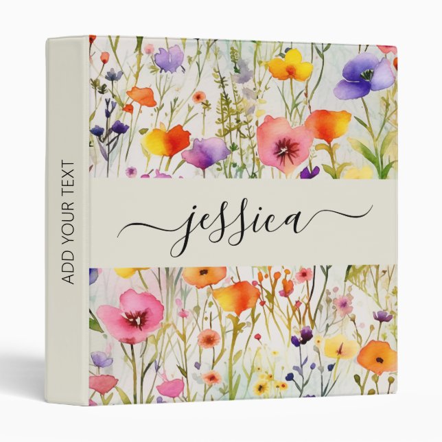 Elegant watercolor wildflowers script name binder (Front/Spine)