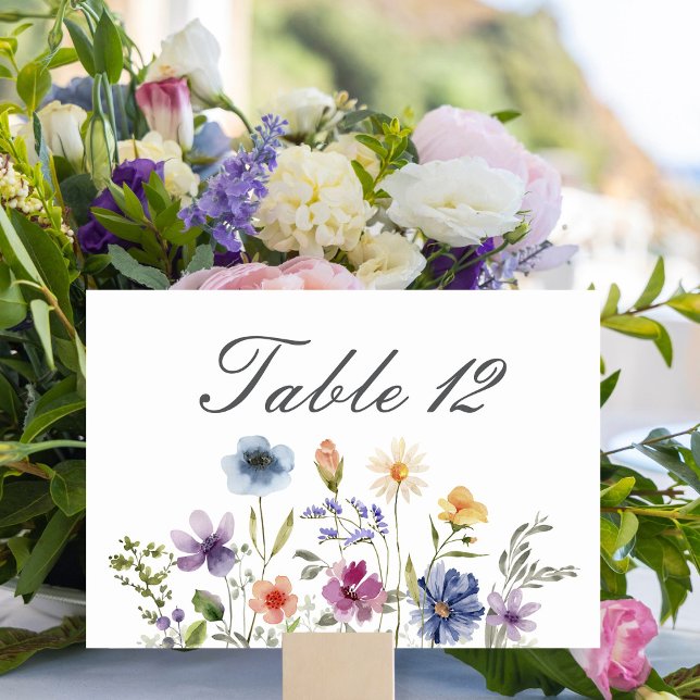 Elegant Watercolor Wildflowers Spring Wedding Table Number (Creator Uploaded)