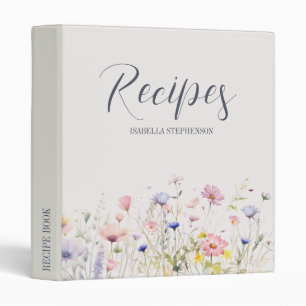 Elegant Watercolor Wildflowers Stylish Recipe Binder