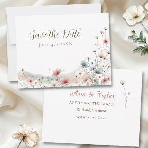 Elegant Watercolor Wildflowers Wedding Save Date RSVP Card
