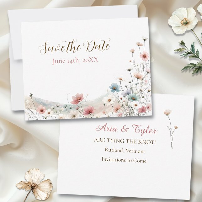 Elegant Watercolor Wildflowers | Wedding Save Date RSVP Card (Creator Uploaded)