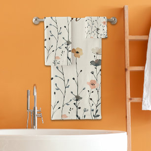 Elegant Watercolor Wildflowers with Name Rustic Bath Towel Set