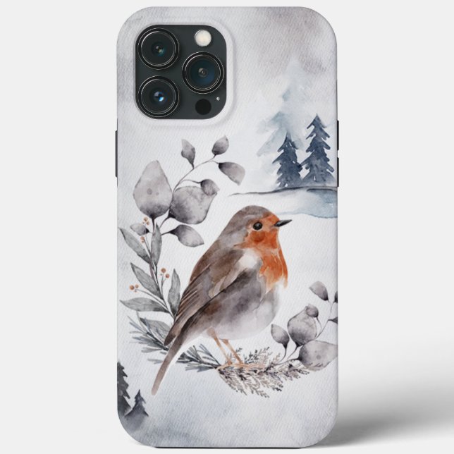 Elegant Watercolor Winter American Robin Case-Mate iPhone Case (Back)