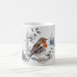 Elegant Watercolor Winter American Robin Coffee Mug