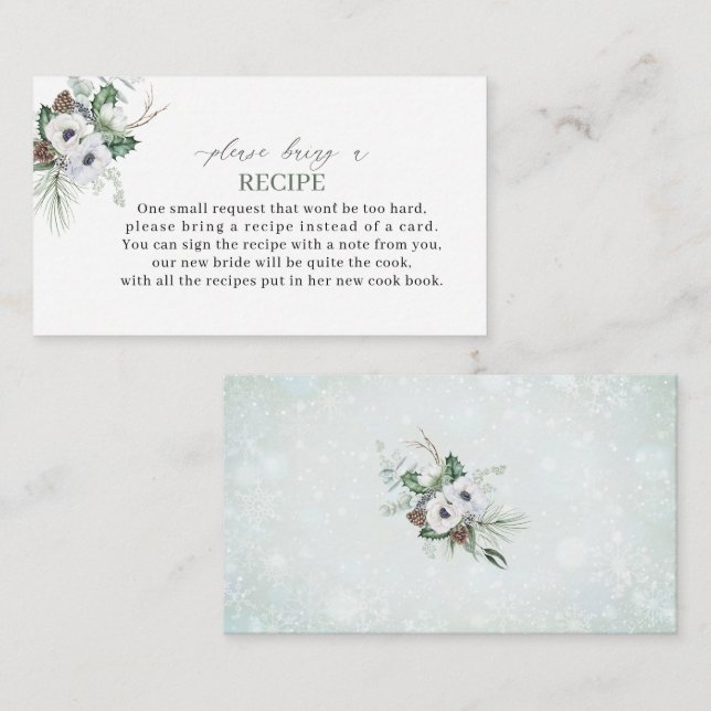 Elegant Watercolor Winter Anemones Flowes Bridal S Enclosure Card (Front/Back)