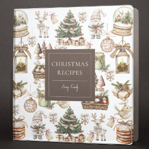 Elegant Watercolor Winter Christmas Recipe Binder