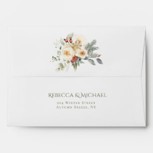 Elegant Watercolor Winter Florals Wedding  Envelope