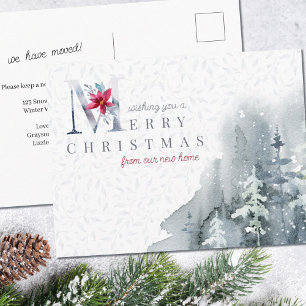 Elegant Watercolor Winter Forest Change of Address Postcard