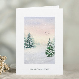 Elegant Watercolor Winter Forest Season's Greeting Holiday Card